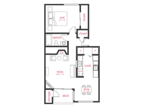 1 Bed, 1 Bath C BB-BB202 floor plan